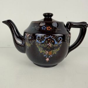 Vintage Brown Betty Redware Floral Moriage Teapot Made in Japan, Read Desc.